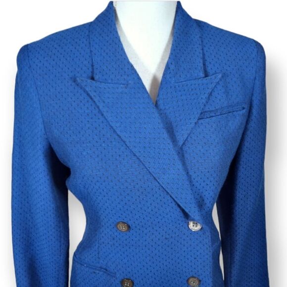 NICOLE MILLER VINTAGE BLUE & BLACK WOOL BLAZER SZ.2 EUC - Picture 2 of 5